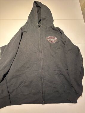 Harley-Davidson Black Hooded Zip Sweatshirt with Drawstrings
